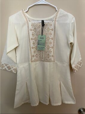 Cream Embroidered Boho Tunic Top